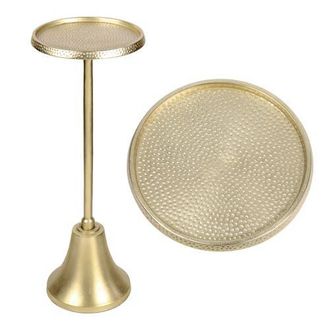 Jonathan Y Designs Irida 24 Art Deco Designer Pedestal Drink Table and Decorative End Table with Hammered Round Top and Bell Base in Antique Gold at