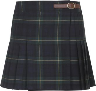 Celine Celine, Rokken, Dames, Groen, S, Wol, Kilt Mini Rok in Tartan Wol