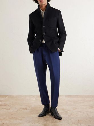 Massimo Alba Stan Tapered Pleated Herringbone Cotton Trousers