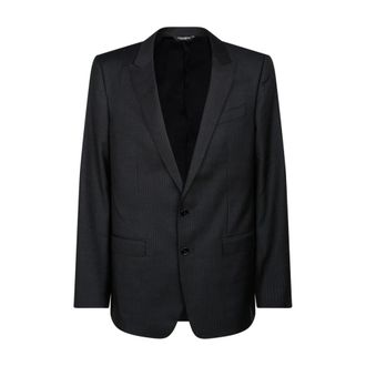 Dolce & Gabbana Blazers, male, Black, XL, Pinstripe Jacket with Peak Lapels