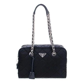 Prada Pocono Nylon Quilted Chain Shoulder Bag Black 1BB903-2AS3-F0002