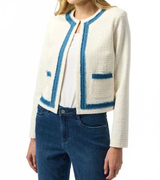 Joseph Ribkoff Denim Trim Textured Boucl&eacute; Jacket In Off-White