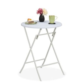 Relaxdays Relaxdays - Garden Table, Foldable, hwd: 75 x 60 x 60 cm, Rattan Look, Plastic & Steel, Outdoor, Round, for Balcony, White