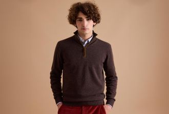 Bexley Jersey de hombre de lana con cuello con cremallera Chocolate oscuro - KEITHY