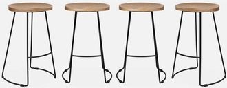 Sweeek Taburete de bar de madera de mango y acero, 65cm, set de 4