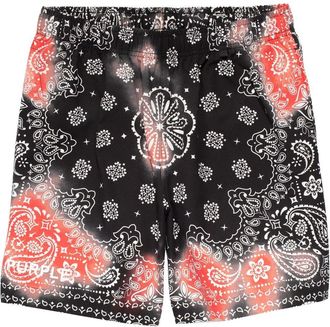 Purple paisley-print bleached shorts - men - Polyester/Spandex/Elastane - S - Black