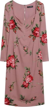 Dolce & Gabbana Kokerjurk met Rozenboeketprint - Dames - Casual kleedjes - Veelkleurig - S - Kleedjes