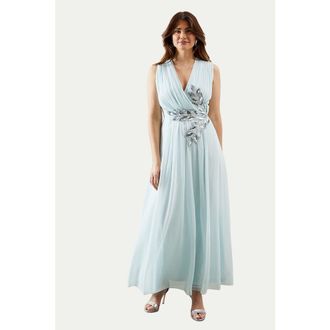 Wallis Embellished Wrap Georgette Maxi Dress in Ice Blue at Nordstrom, Size 12