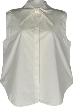 Jil Sander Sleeveless Collared Blouse in White Cotton