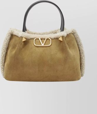 Valentino Garavani small suede crossbody bag with shearling trim