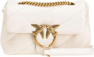 Pinko Gewatteerde Leren Handtas Love Birds - Dames - Schoudertassen - Beige - ONE Size - Leer - Tassen