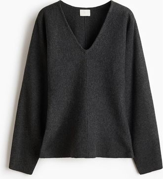 H&M Knitted V-neck Top in Dark Gray at Nordstrom, Size Xx-Small