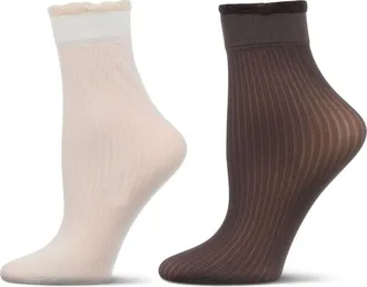 MeMoi Pack of 2 Ruffled Crew Socks in Brown Multi at Nordstrom, Size 9-11