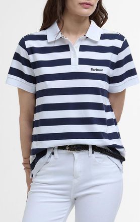 Barbour Ashbourne Stripe Stretch Cotton Polo Shirt in Navy Stripe at Nordstrom, Size 10 Us