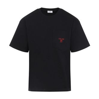 Celine T-Shirts, male, Black, Size: S T-shirt in Cotton Jersey