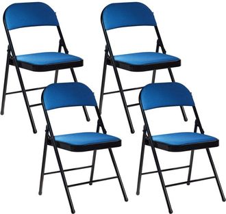 Beliani Beliani - 4 Piece Folding Chair Set Metal Black Frame Padded Seat and Backrest Blue Sparks