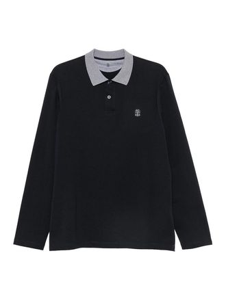 Brunello Cucinelli Blue Cotton Long-Sleeve T-Shirt