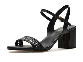 Cole Haan Josie Block Heel Sandal (65 mm) Womens Shoes Black Leather/Black Woven : 10.5 B - Medium, Leather/Textile