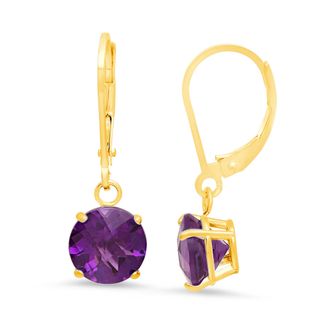 MAX + STONE 10K Yellow Gold Round Checkerboard Cut Gemstone Leverback Earrings (8mm)