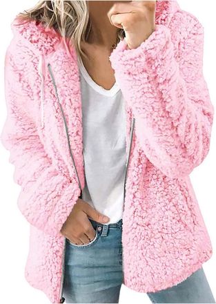 Generic Womens Fleece Hoodie Jacket Sherpa Lined Full Zip up Winter Warm Soft Teddy Fleece Hooded Sweatshirt Fluffy Jumper Hoody Sweater Coat Overcoat Cardiga