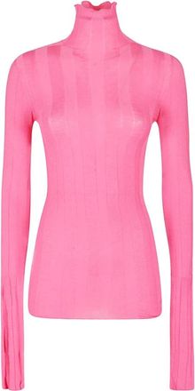 Sportmax Roze hoge hals lange mouwen top - Dames - Kleedjes - Roze - L - Wol - Kleedjes