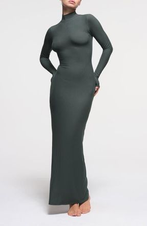 SKIMS Soft Lounge Mock Neck Long Sleeve Maxi Dress in Deep Sea at Nordstrom, Size X-Small Regular