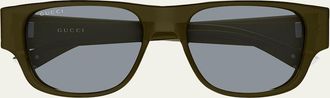 Gucci Mens GG2073S Acetate and Bio-Nylon Rectangle Sunglasses