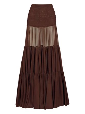 Saint Laurent shirred tiered maxi skirt - Brown