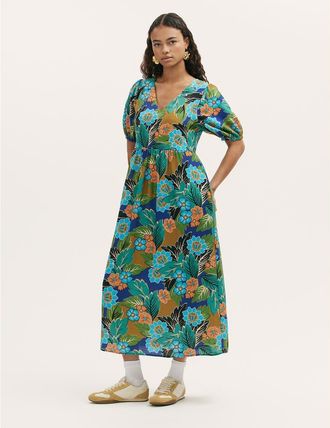 Finery Logan Floral Midi Dress in Green Floral at Nordstrom, Size 18
