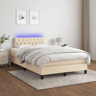vidaXL Vidaxl - Cama Box Spring Con Colch&oacute;n Y Led Tela Crema 120x200 Cm