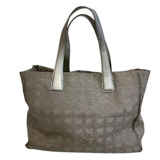 Chanel Silver Canvas Tote Bag (Pre-Owned)