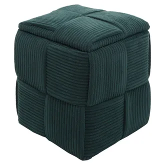 Hhg [non Utilizzato] Pouf Hhg-936, Poggiapiedi Ottomano, Imbottito, Vano Portaoggetti, Tessuto A Coste (260 G/m&sup2;) 43x40x40 Cm, Verde
