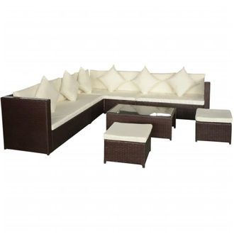 Berkfield Home 8 Piece Garden Lounge Set with Cushions Poly Rattan Brown