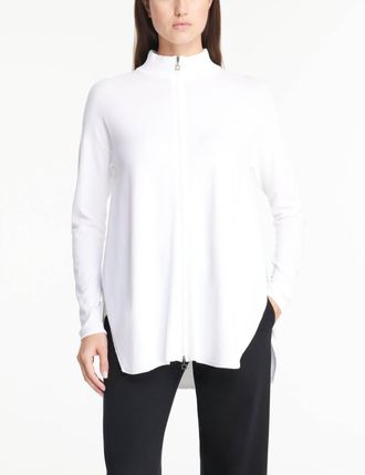 Sarah Pacini Lightweight Knit Long Full Zip Cardigan In White