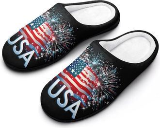 Generic State USA Flag Womens Slippers Warm House Slippers Indoor House Shoes with Anti-Skid Rubber Sole
