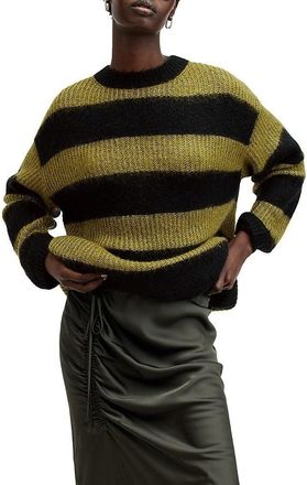 AllSaints Allsaints Onyx Sweater Womens Black Olive Long Sleeve Crew Neck GBO160