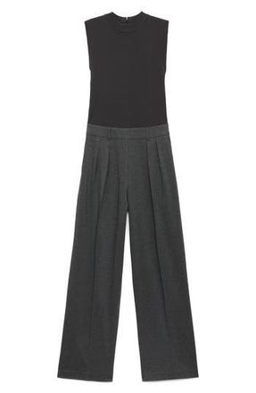 Mango Pinstripe Sleeveless Wide Leg Jumpsuit in Medium Heather Grey at Nordstrom Rack, Size X-Small