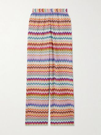 Missoni Pantaloni A Gamba Larga In Maglia Crochet Metallizzata A Righe Mare - Verde