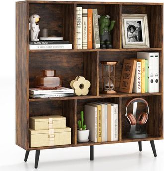Costway 8-Cube Bookcase Mid Century Modern Storage Organizer-Brown