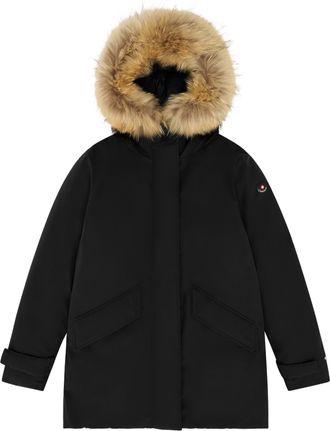 Canadian Mid-Length Black Parka with Fur-Trimmed Hood