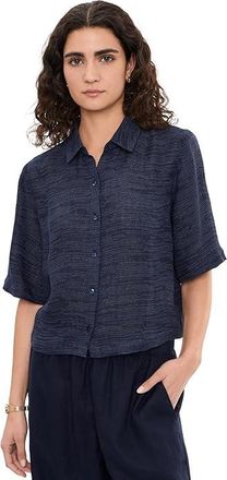 Eileen Fisher Linen Gauze Strata Classic Collar Shirt Womens Clothing Ink : XS, Linen/Nylon