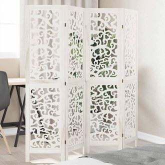 vidaXL Biombo Separador De 4 Paneles Madera Maciza Paulownia Blanco Vidaxl