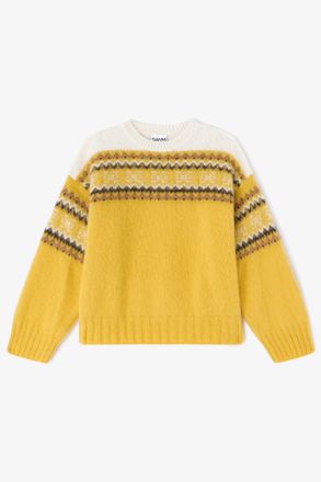 Ganni Yellow Intarsia Sweater - Size XL Alpaca