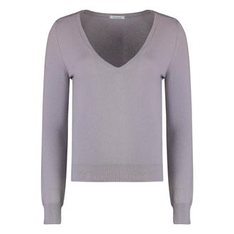 Malo Cashmere Knitwear, female, Purple, Size: 2XS Ribbed knit cashmere sweater