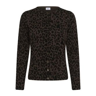 Saint Tropez Leopard Print Cardigan with R-Neck - female - Saint Tropez - Cardigans - Brown - S - Knitwear