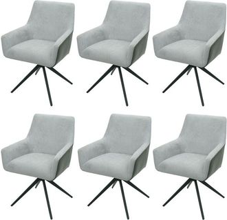 Hhg Lote de 6 sillas de comedor 081, silla de cocina reposabrazos giratoria auto posición tela mvg, gris claro imitación piel gris oscuro
