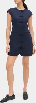 Aligne Jennie Cap Sleeve Cotton & Linen Minidress in Navy at Nordstrom, Size 14