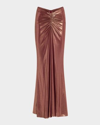 Sally Lapointe Ruched Metallic Coated Jersey Maxi Skirt