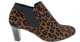Gabor Trendy Enkellaars met Luipaardprint - Dames - Laarzen met Hak - Bruin - 40 1/2 EU - Su&egrave;de - Schoenen