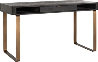 Richmond Interiors Grosser Massivholz Schreibtisch Blackbone Brass 140 x 60 cm
